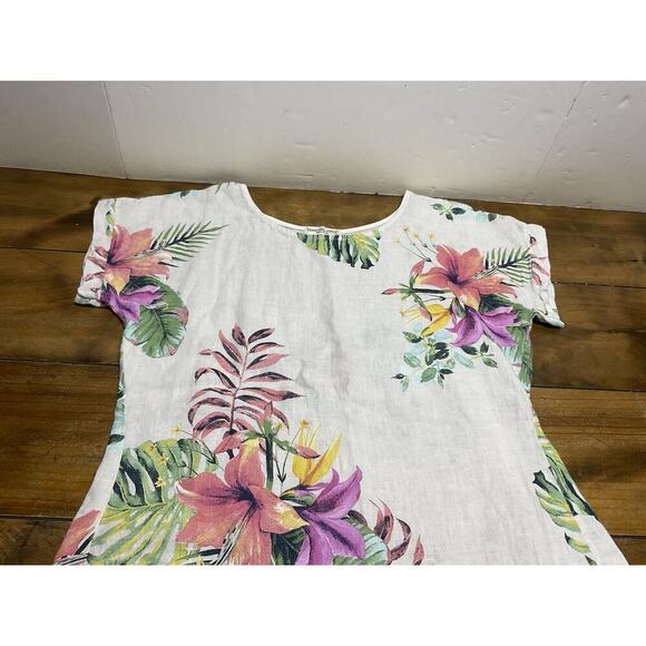 Terzo Millennio Small Tunic Blouse Linen Floral Hi Lo Coastal Lagenlook Italy - Picture 4 of 11